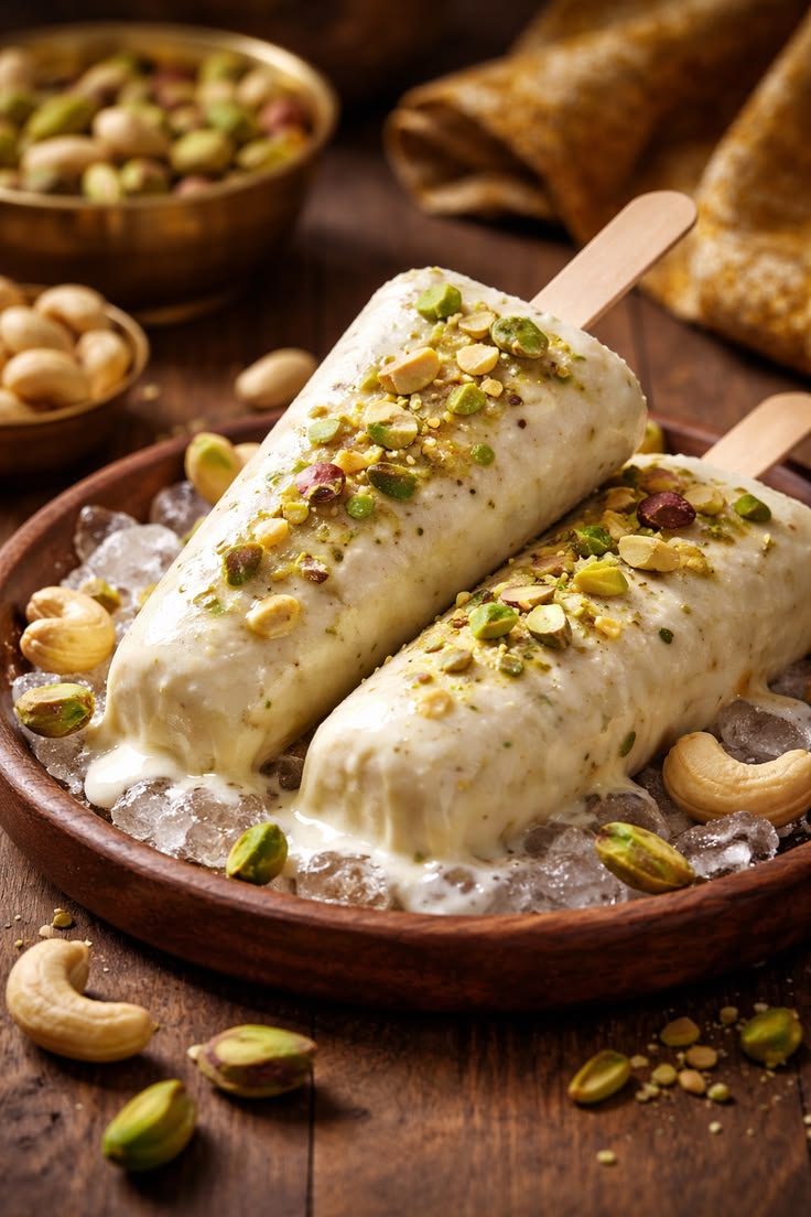 Artisan kulfi served with rich cream and vibrant toppings